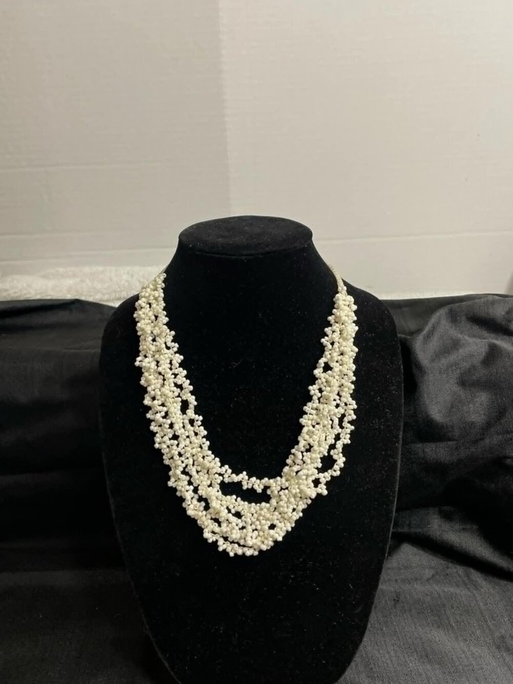 Multi Strand Beaded Fabric Necklace